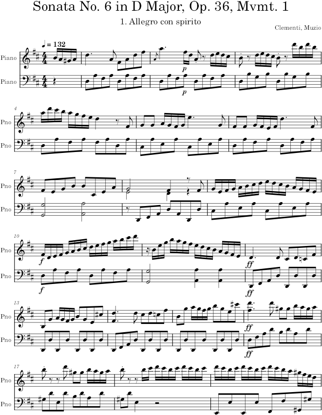 Sonatina No. 6 in D Major, Op. 36, Mvmt. 1 - Clementi — first page preview