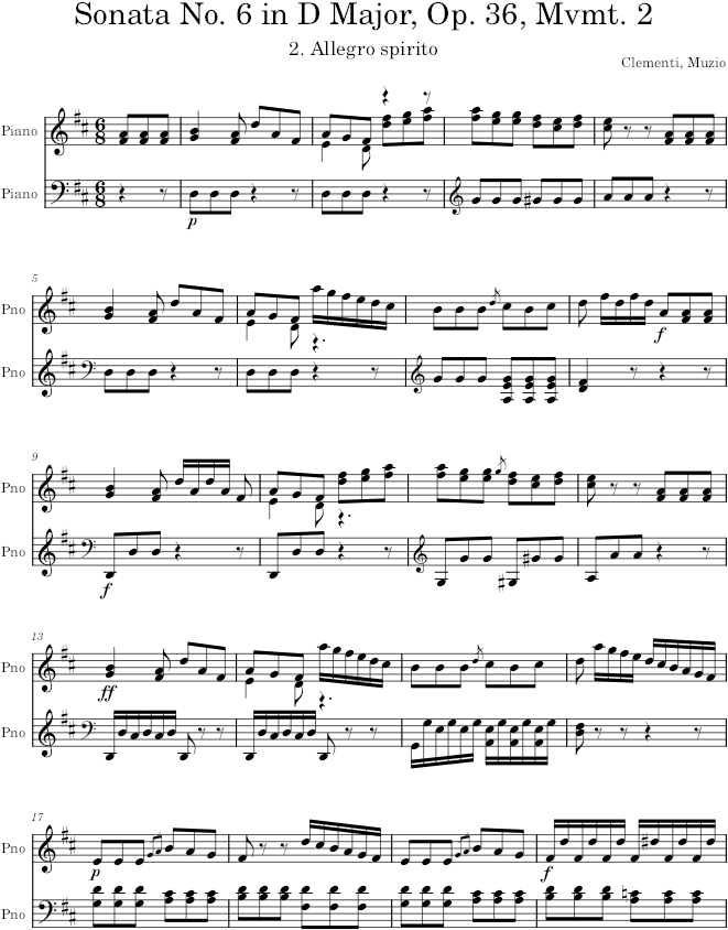 Sonatina No. 6 in D Major, Op. 36, Mvmt. 2 - Clementi — first page preview