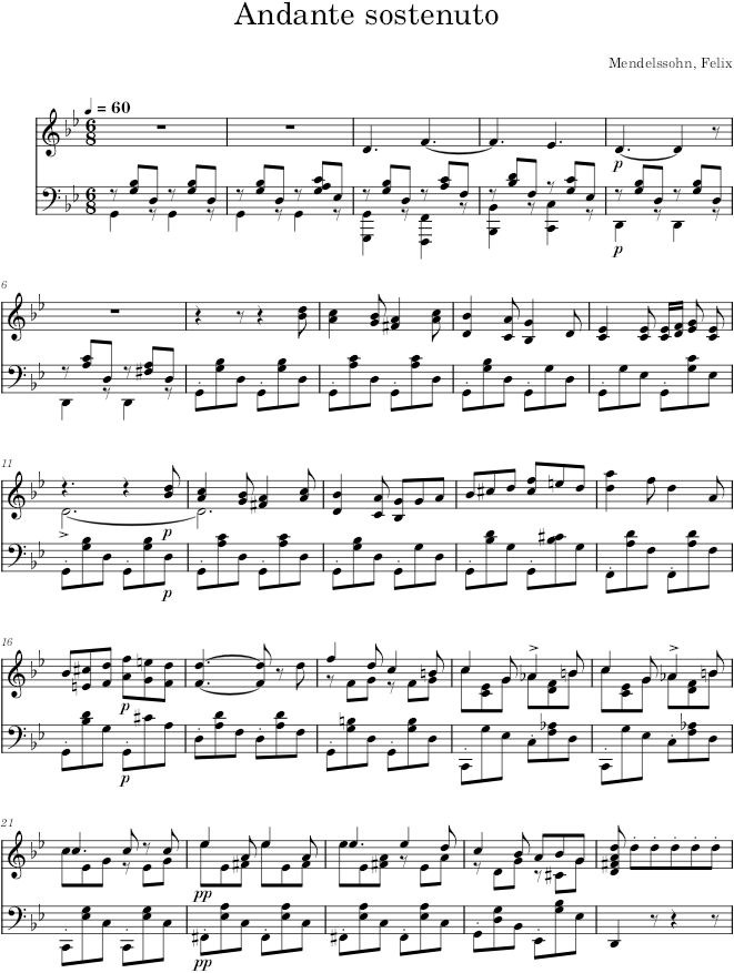 Song without words, Venetian Gondolier, Op. 19, No. 6 - Mendelssohn — first page preview