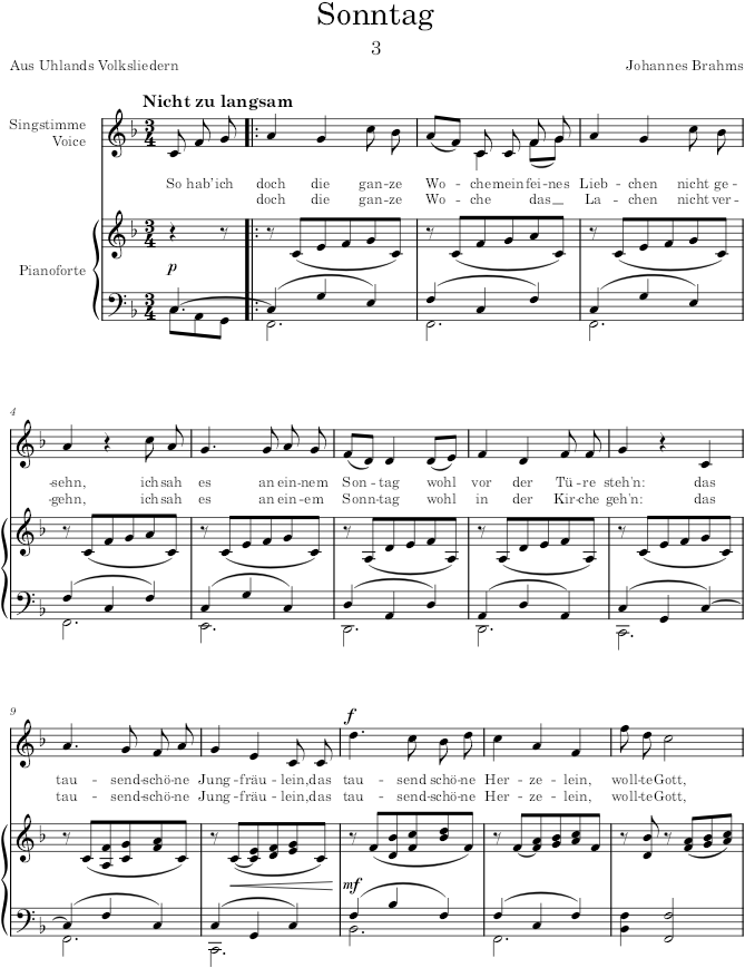 Sonntag (5 Lieder, Op.47) - Brahms — first page preview