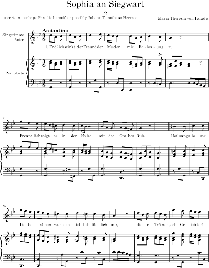Sophia an Siegwart (12 Lieder, 1786) - Paradis — first page preview