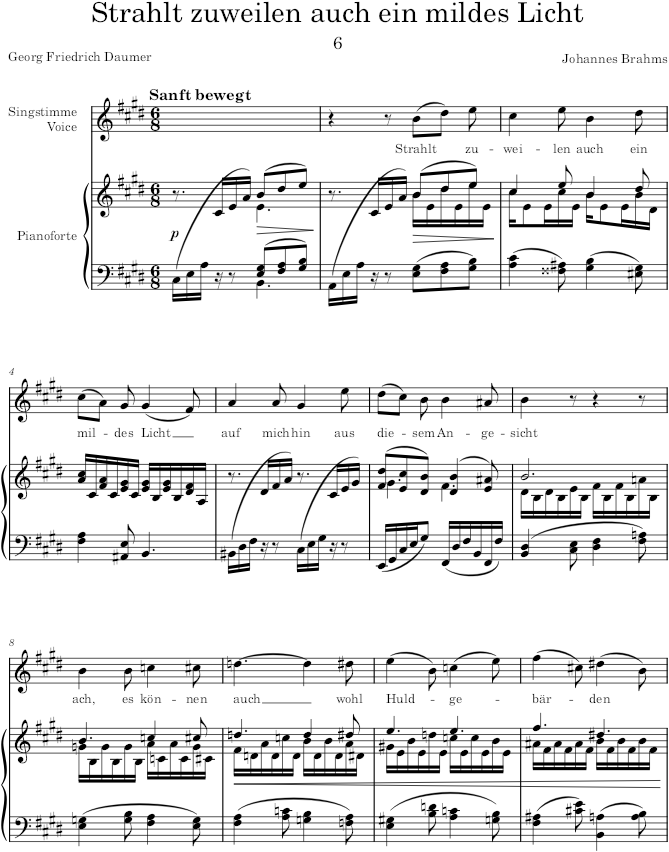 Strahlt zuweilen auch ein mildes Licht (8 Lieder und Gesänge, Op.57) - Brahms — first page preview