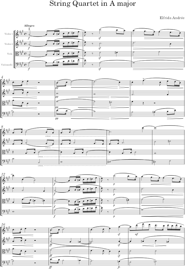 String Quartet in A major - Andrée — first page preview