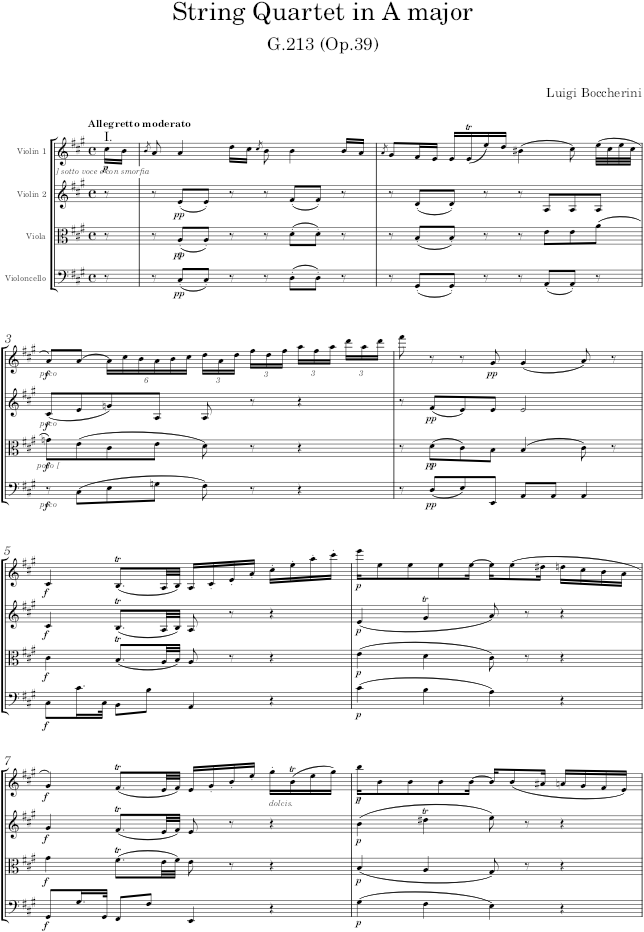 String Quartet in A major, G.213 (Op.39) - Boccherini — first page preview