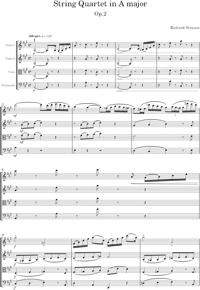 String Quartet in A major, Op.2 - Strauss — first page preview