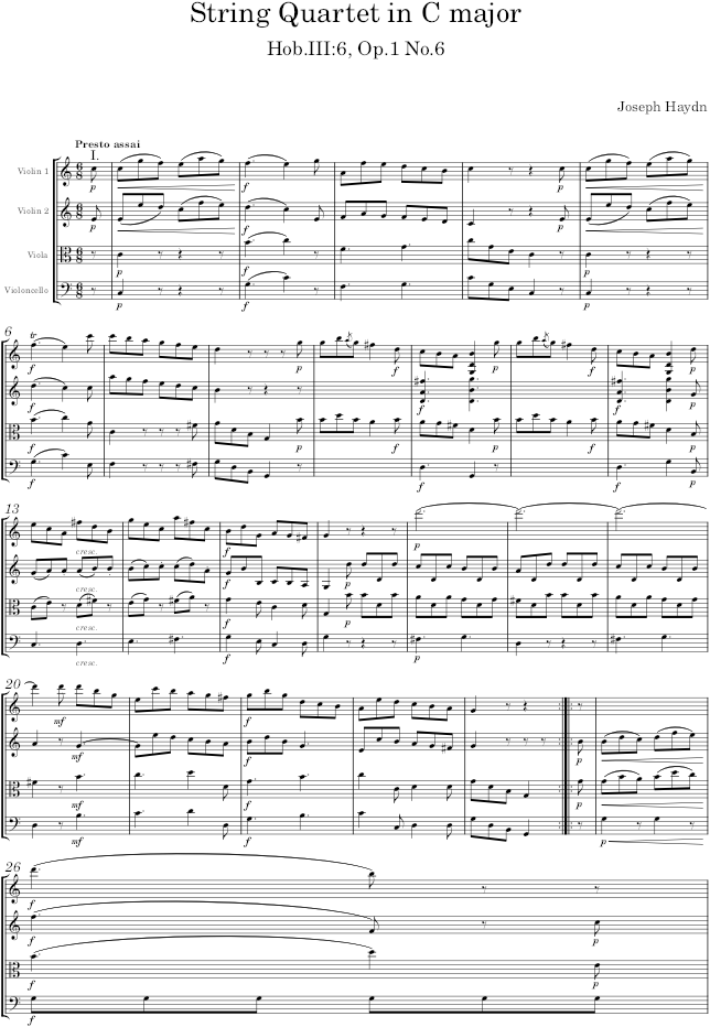 String Quartet in C major, Hob.III:6, Op.1 No.6 - Haydn — first page preview