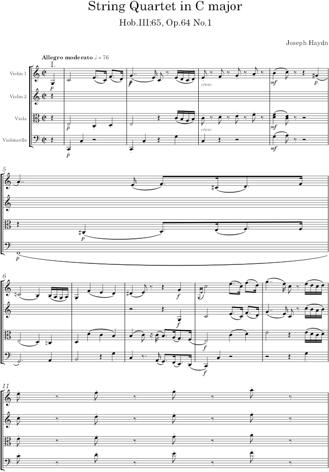 String Quartet in C major, Hob.III:65, Op.64 No.1 - Haydn — first page preview