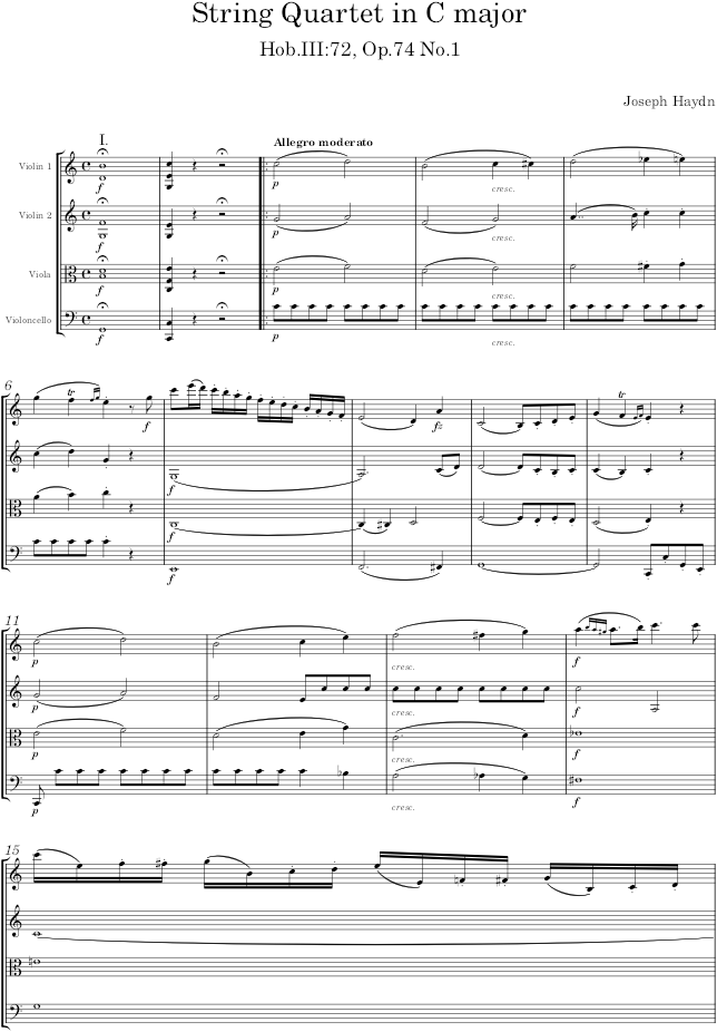 String Quartet in C major, Hob.III:72, Op.74 No.1 - Haydn — first page preview