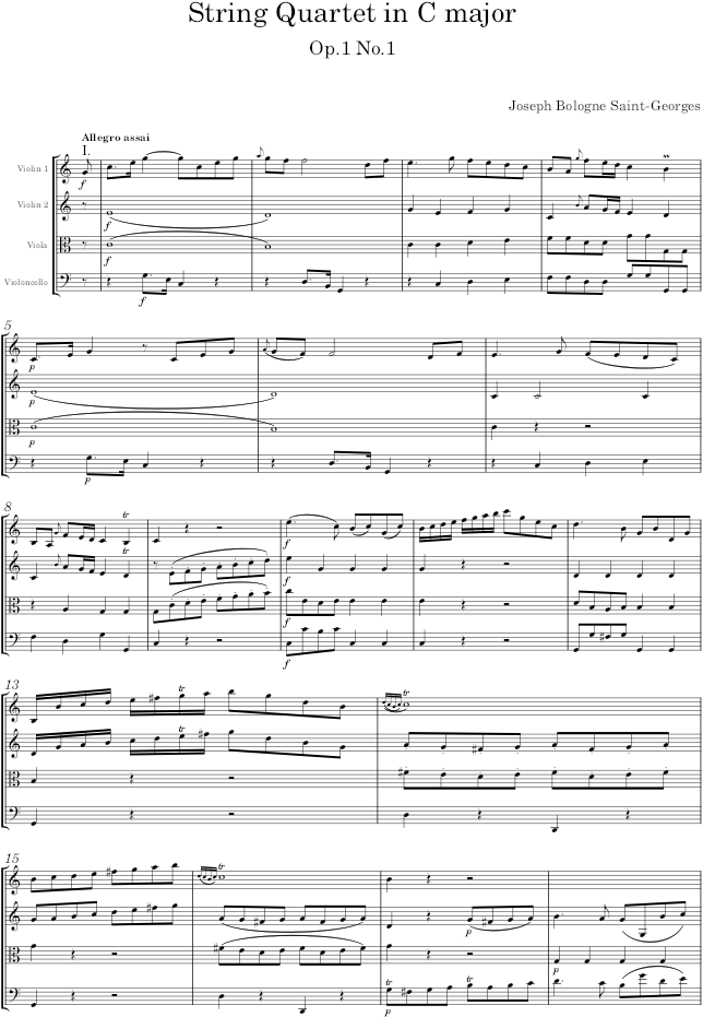 String Quartet in C major, Op.1 No.1 - Saint-Georges — first page preview