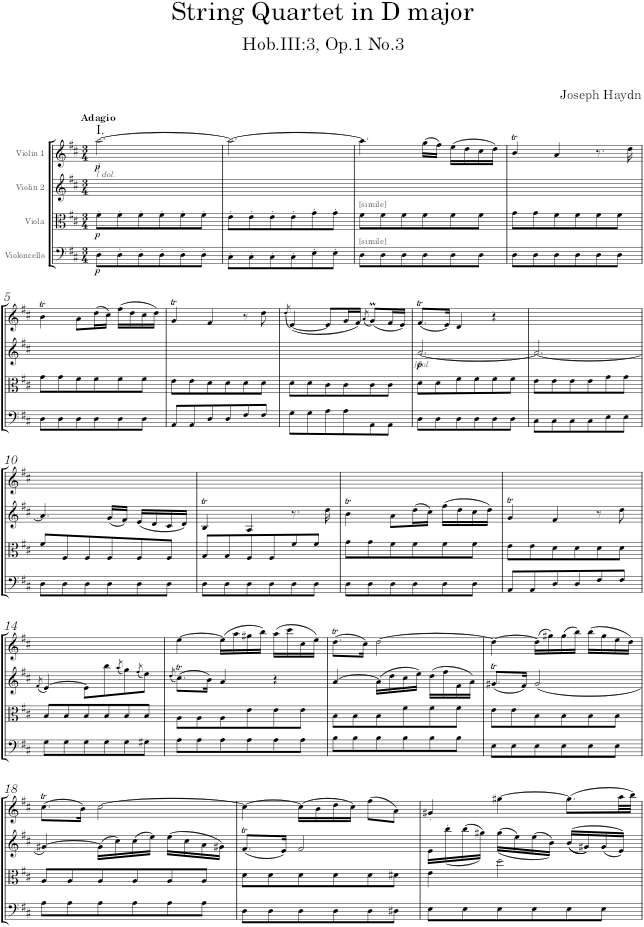 String Quartet in D major, Hob.III:3, Op.1 No.3 - Haydn — first page preview