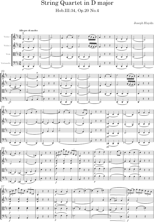 String Quartet in D major, Hob.III:34, Op.20 No.4 - Haydn — first page preview