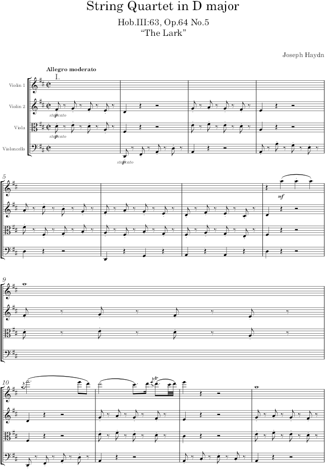 String Quartet in D major, Hob.III:63, Op.64 No.5 - Haydn — first page preview