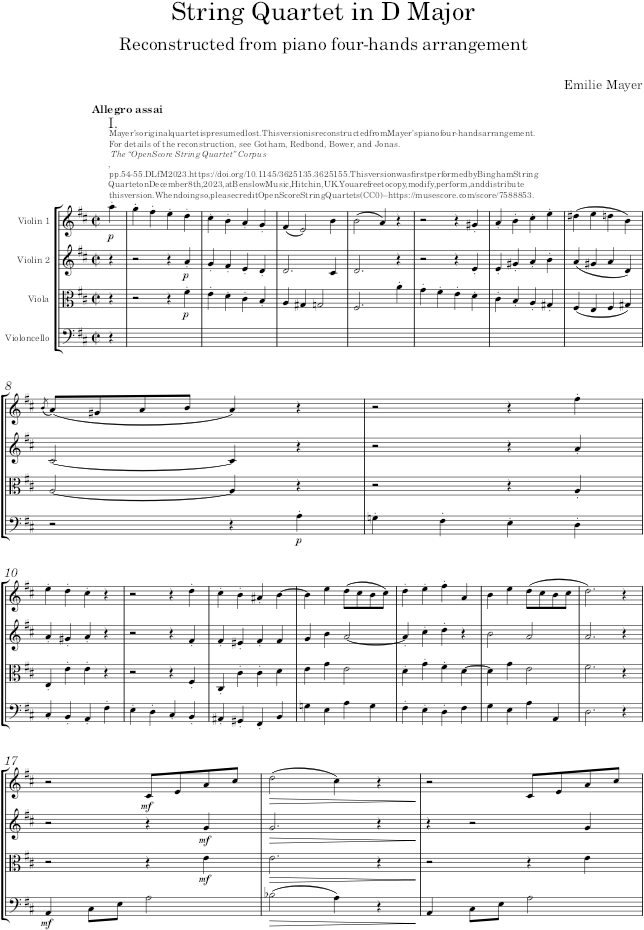 String Quartet in D Major - Mayer — first page preview