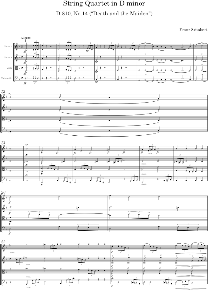 String Quartet in D minor, D.810, No.14 (Death and the Maiden) - Schubert — first page preview
