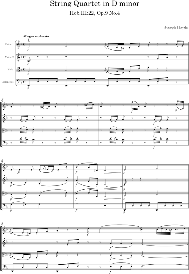 String Quartet in D minor, Hob.III:22, Op.9 No.4 - Haydn — first page preview