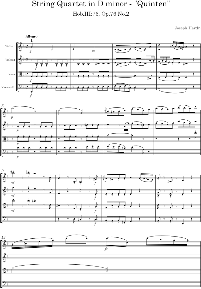 String Quartet in D minor, Hob.III:76, Op.76 No.2 - Haydn — first page preview