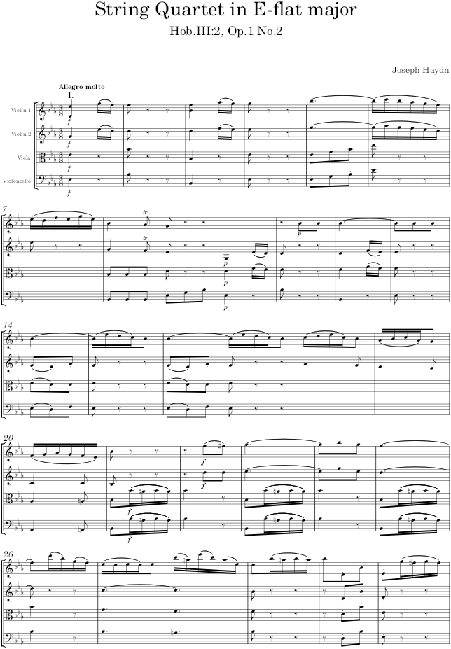String Quartet in E-flat major, Hob.III:2, Op.1 No.2 - Haydn — first page preview