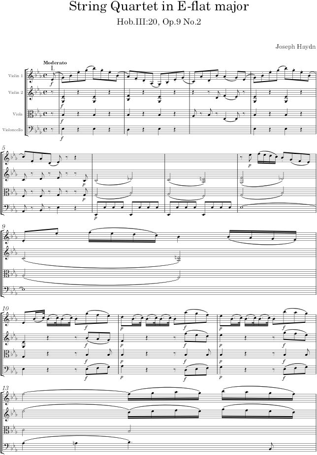 String Quartet in E-flat major, Hob.III:20, Op.9 No.2 - Haydn — first page preview
