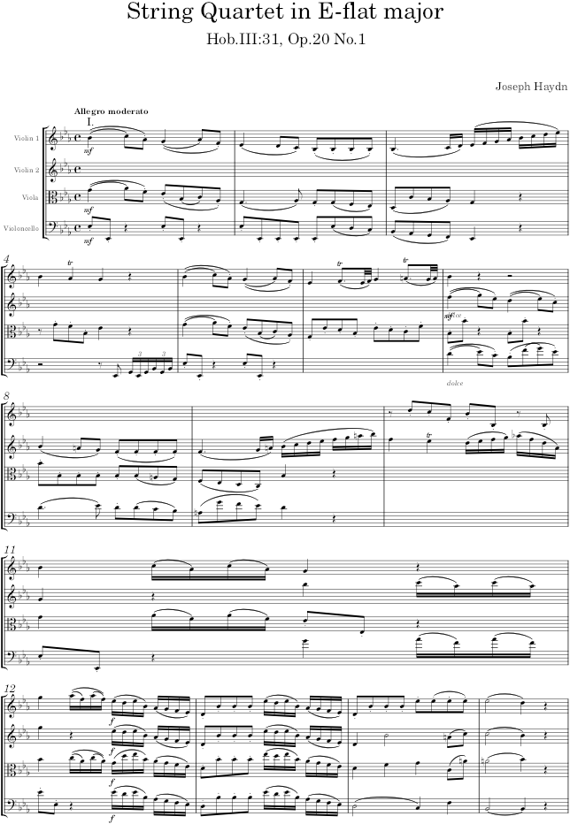 String Quartet in E-flat major, Hob.III:31, Op.20 No.1 - Haydn — first page preview