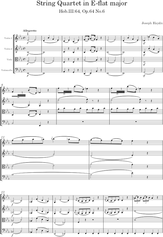 String Quartet in E-flat major, Hob.III:64, Op.64 No.6 - Haydn — first page preview