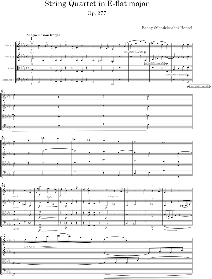 String Quartet in E-flat major, Op. 277 - Hensel — first page preview