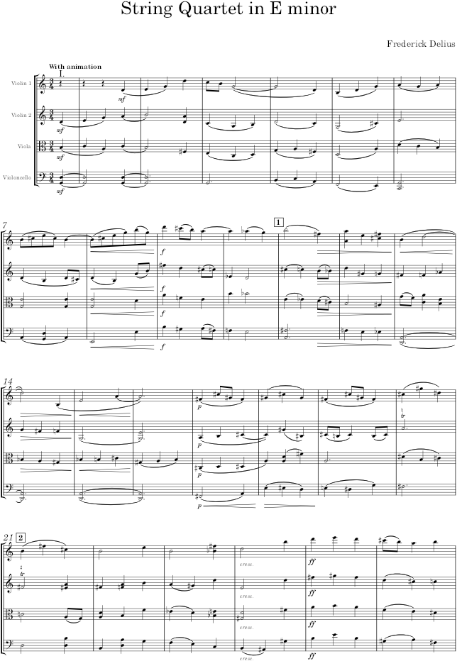String Quartet in E minor - Delius — first page preview
