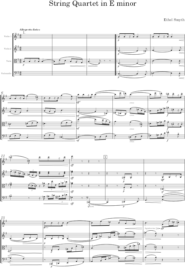 String Quartet in E minor - Smyth — first page preview