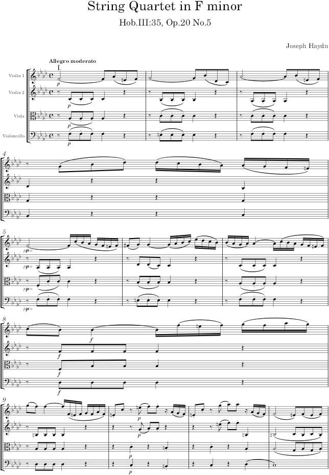 String Quartet in F minor, Hob.III:35, Op.20 No.5 - Haydn — first page preview