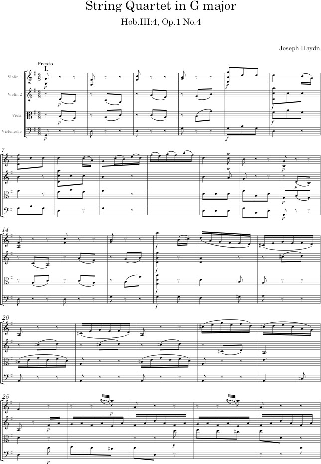 String Quartet in G major, Hob.III:4, Op.1 No.4 - Haydn — first page preview
