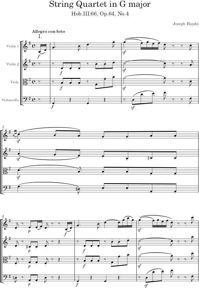 String Quartet in G major, Hob.III:66, Op.64, No.4 - Haydn — first page preview