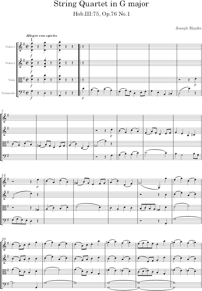 String Quartet in G major, Hob.III:75, Op.76 No.1 - Haydn — first page preview