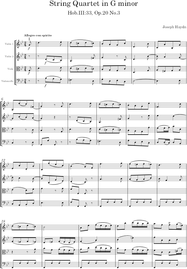 String Quartet in G minor, Hob.III:33, Op.20 No.3 - Haydn — first page preview