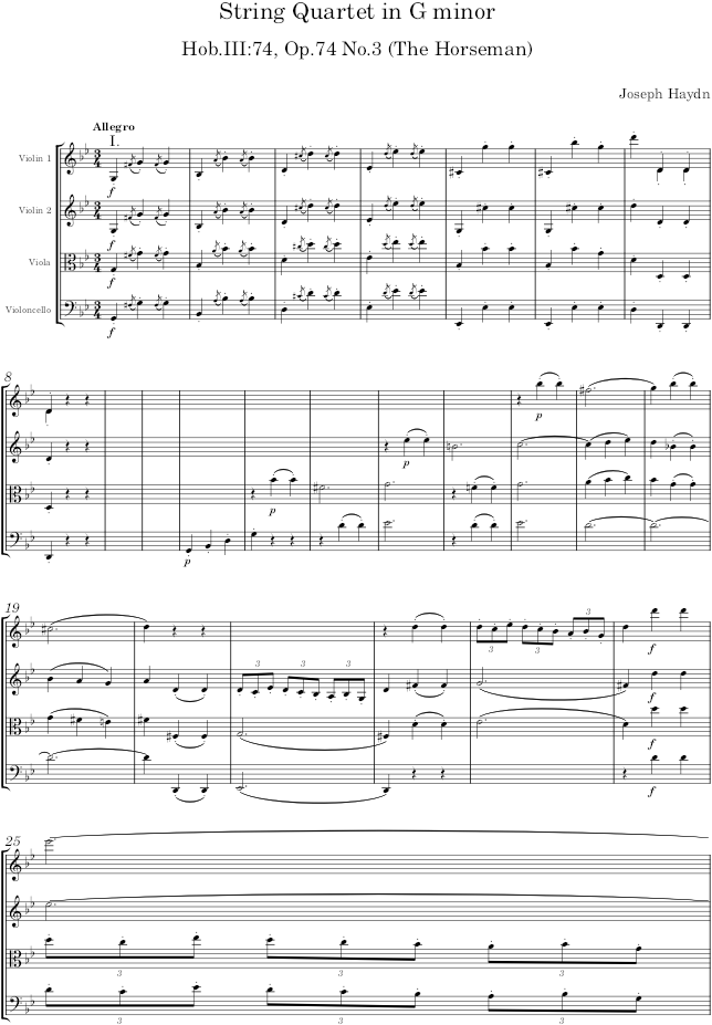 String Quartet in G minor, Hob.III:74, Op.74 No.3 (The Horseman) - Haydn — first page preview
