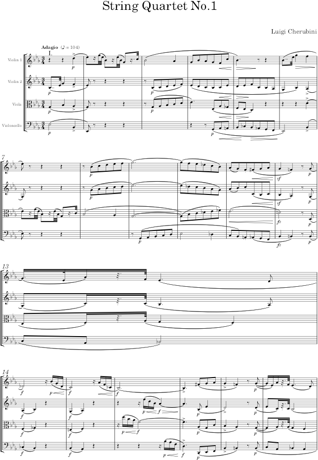 String Quartet No.1 - Cherubini — first page preview