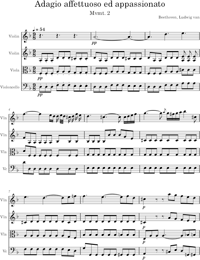 String Quartet No. 1, Movement 2 - Beethoven — first page preview