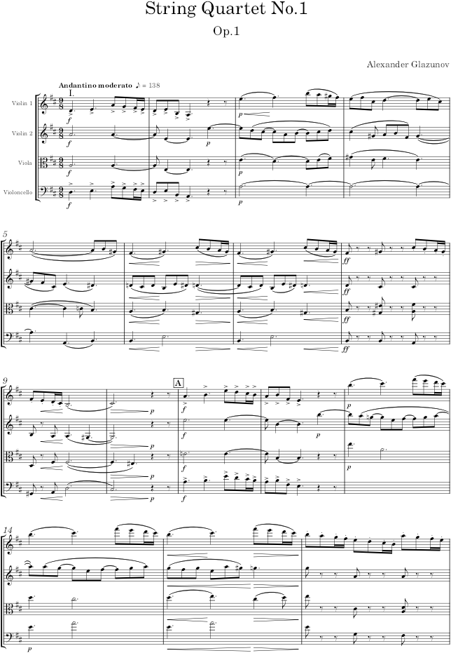 String Quartet No.1, Op.1 - Glazunov — first page preview
