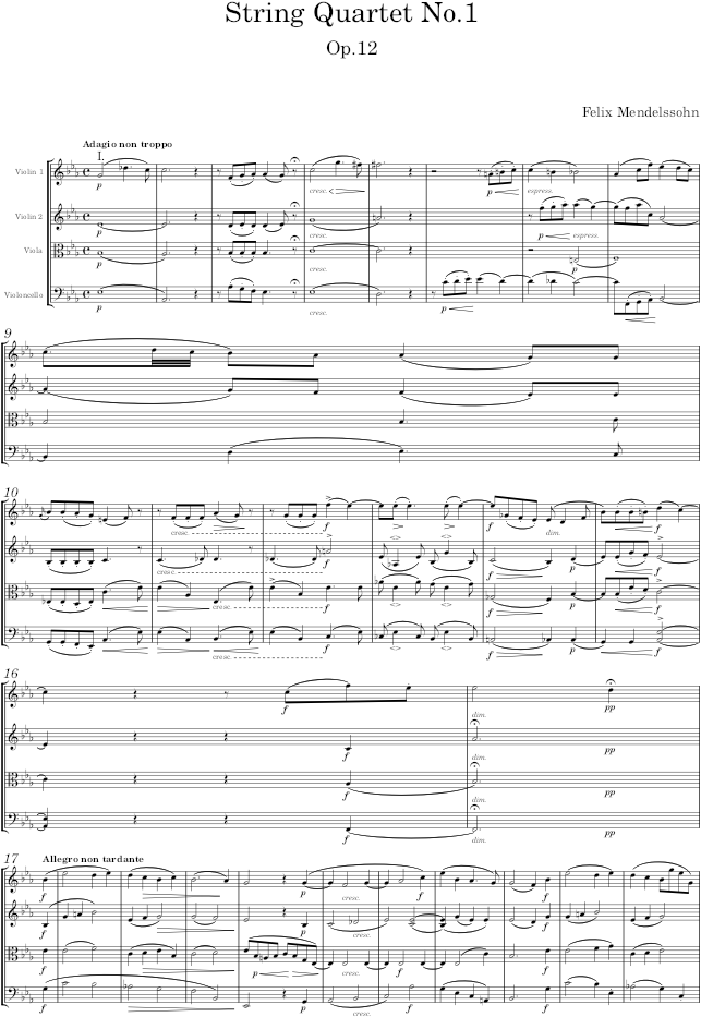 String Quartet No.1, Op.12 - Mendelssohn — first page preview