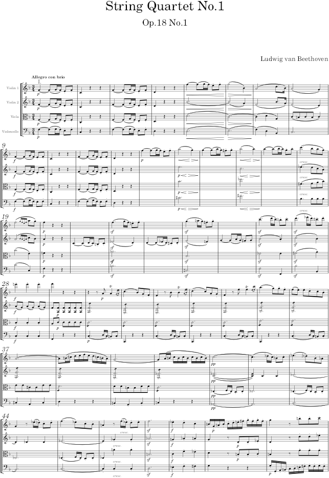 String Quartet No.1, Op.18 No.1 - Beethoven — first page preview