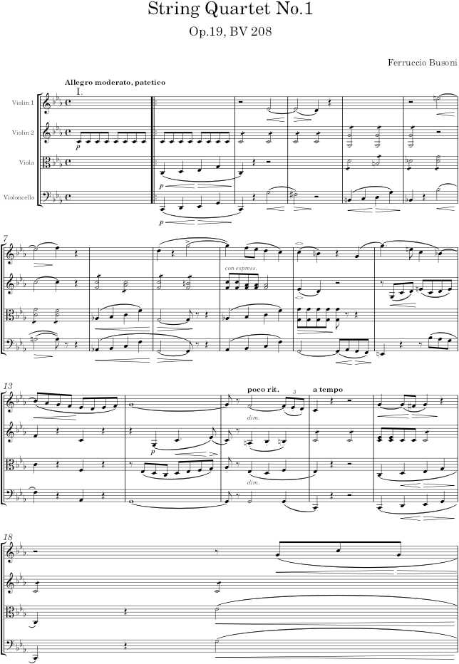 String Quartet No.1, Op.19, BV 208 - Busoni — first page preview