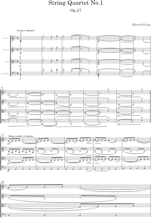 String Quartet No.1, Op.27 - Grieg — first page preview
