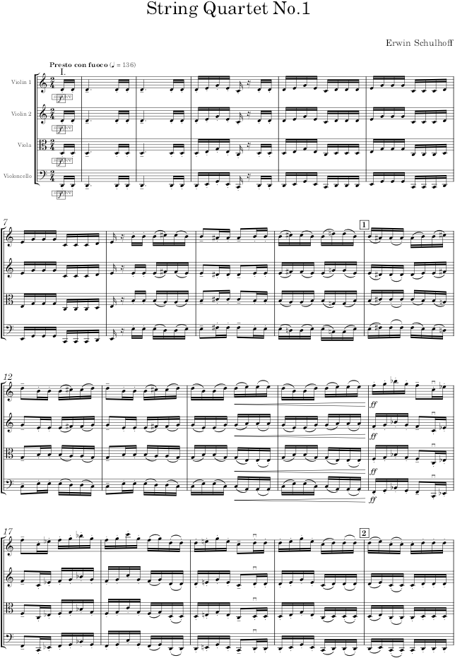 String Quartet No.1 - Schulhoff — first page preview