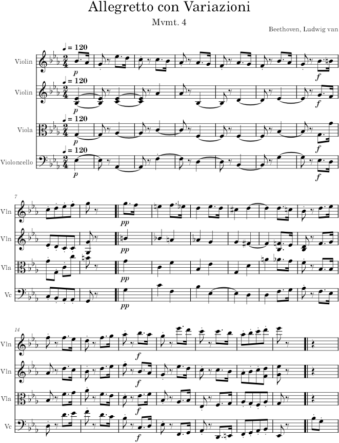 String Quartet No. 10, Movement 4 - Beethoven — first page preview