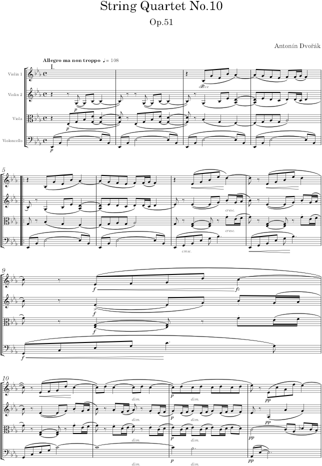 String Quartet No.10, Op.51 - Dvořák — first page preview