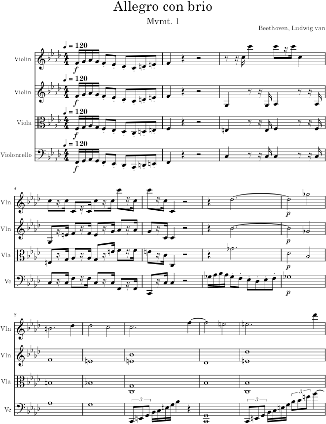 String Quartet No. 11, Movement 1 - Beethoven — first page preview