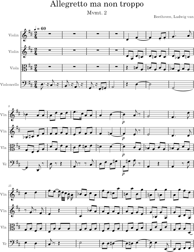 String Quartet No. 11, Movement 2 - Beethoven — first page preview