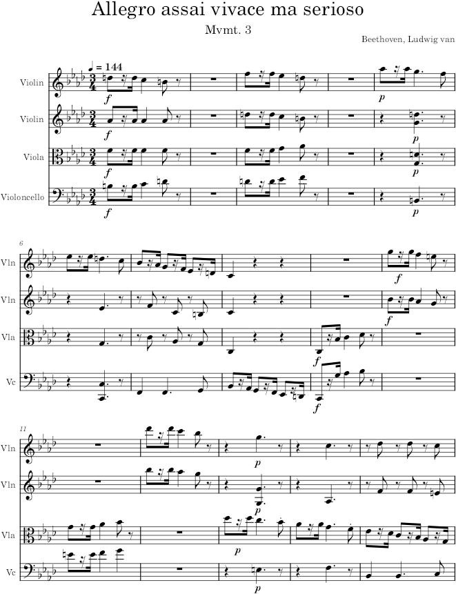 String Quartet No. 11, Movement 3 - Beethoven — first page preview