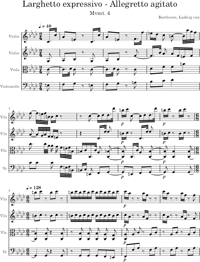 String Quartet No. 11, Movement 4 - Beethoven — first page preview