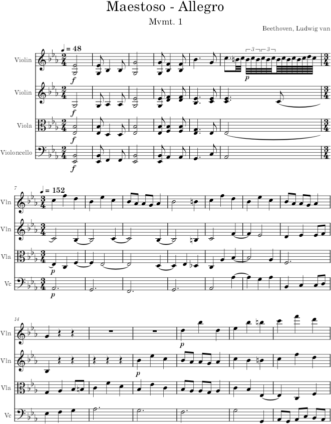 String Quartet No. 12, Movement 1 - Beethoven — first page preview