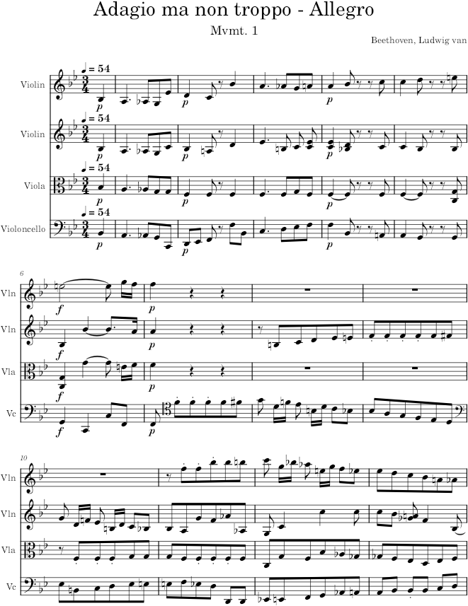 String Quartet No. 13, Movement 1 - Beethoven — first page preview