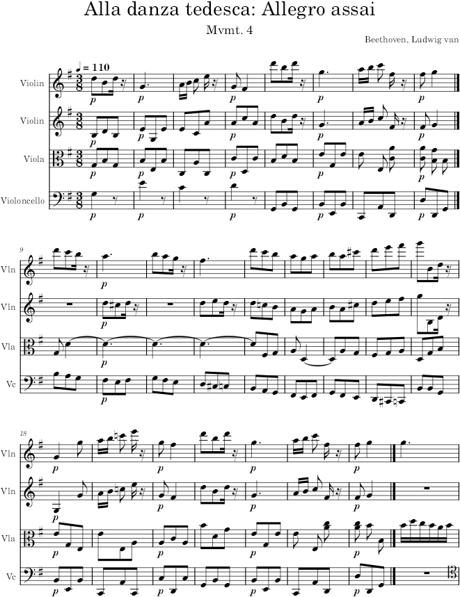 String Quartet No. 13, Movement 4 - Beethoven — first page preview